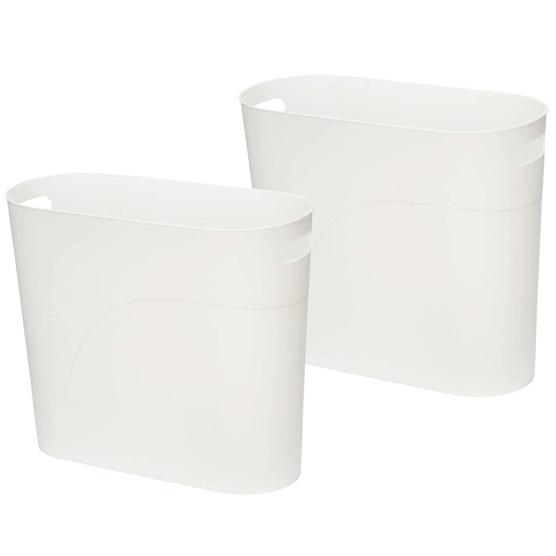 ROYFACC Small Trash Can Plastic Bathroom Wastebasket 3.2 Gallon Slim Garbage Container Bin with Handle for Home Kitchen Bathroom Bedroom Office, 2 Pack (White) - Image 1